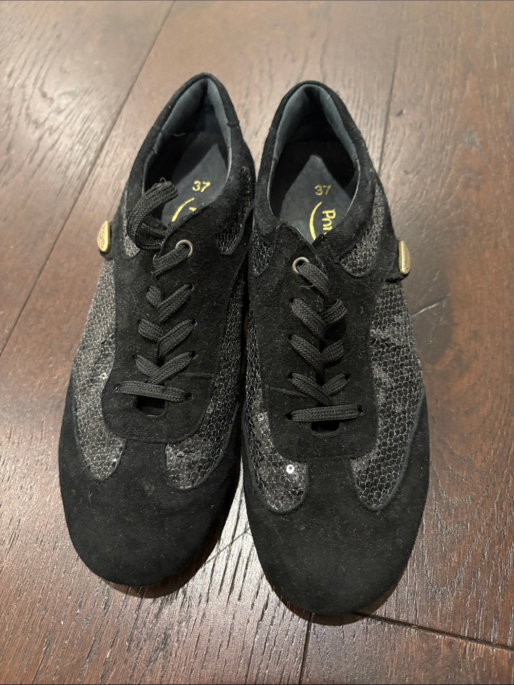 Port Dance Black Suede & Sequin Lace-Up Sneakers Dance Tango Salsa Practice